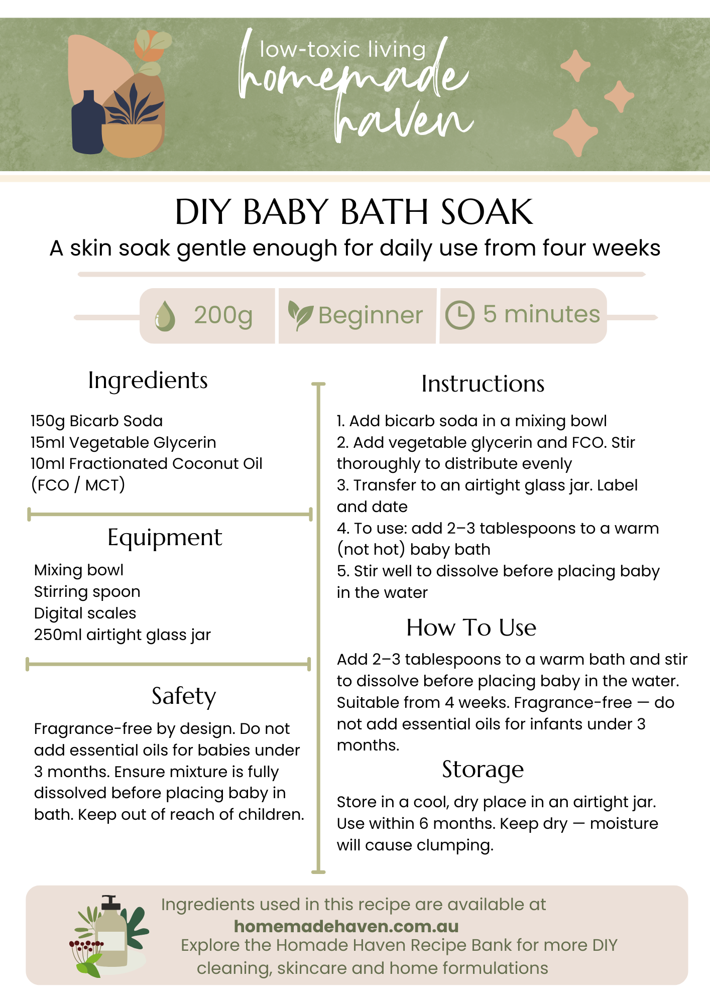 DIY Baby Bath Soak Recipe Card