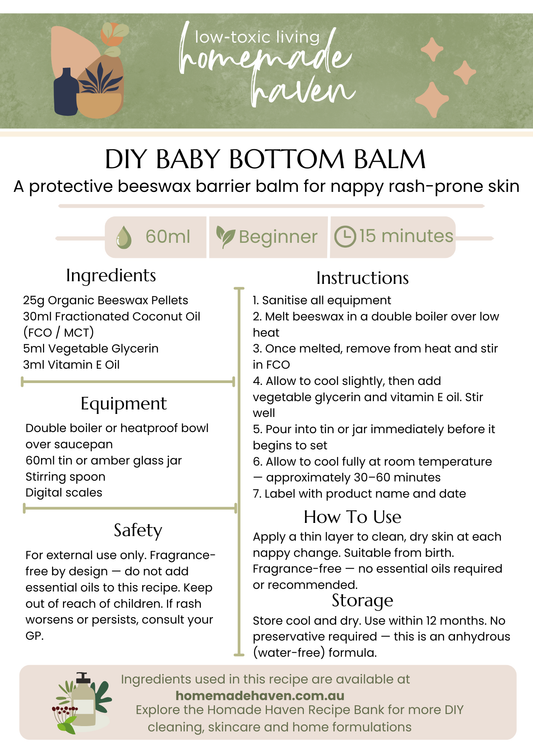 DIY Baby Bottom Balm Recipe Card