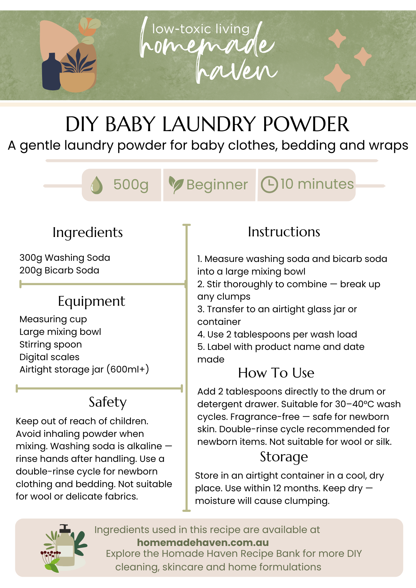 DIY Baby Laundry Powder Recipe Card