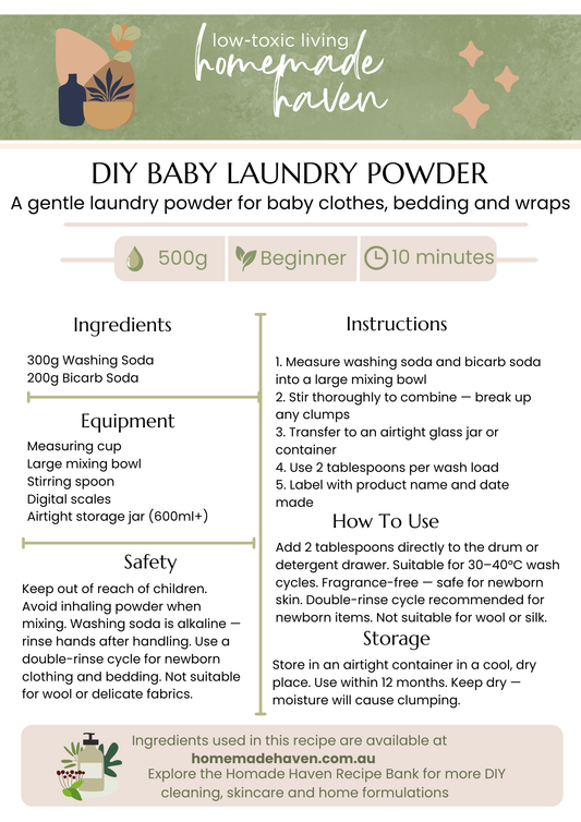 DIY Baby Laundry Powder Recipe Card