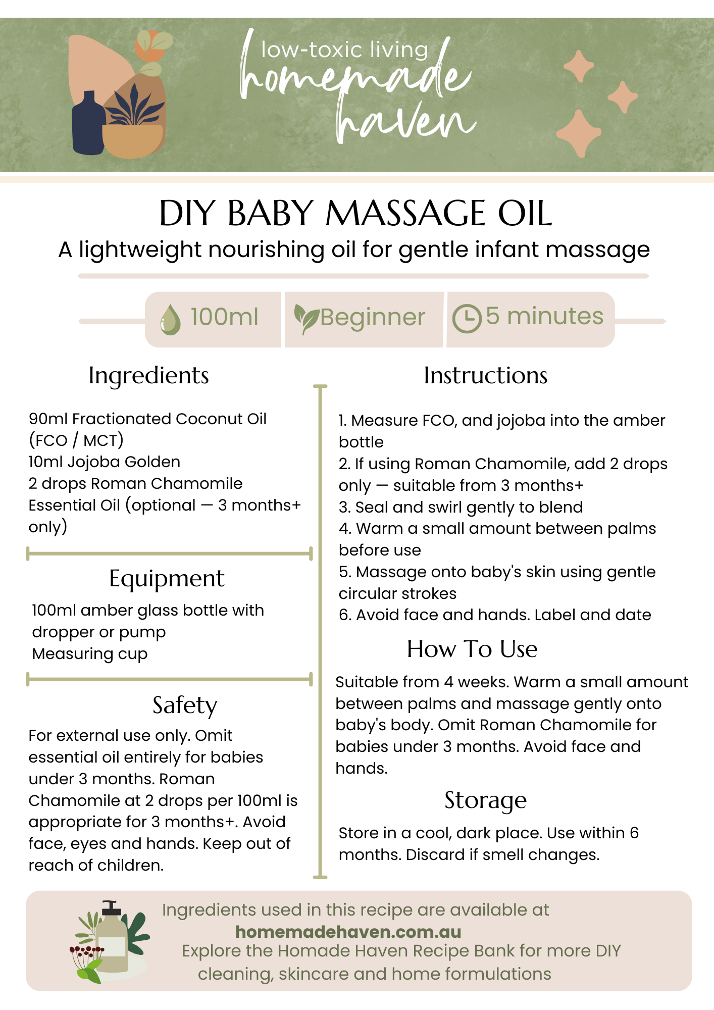 DIY Baby Massage Oil Recipe Card