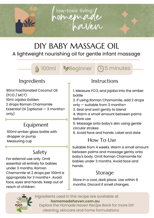 DIY Baby Massage Oil Recipe Card