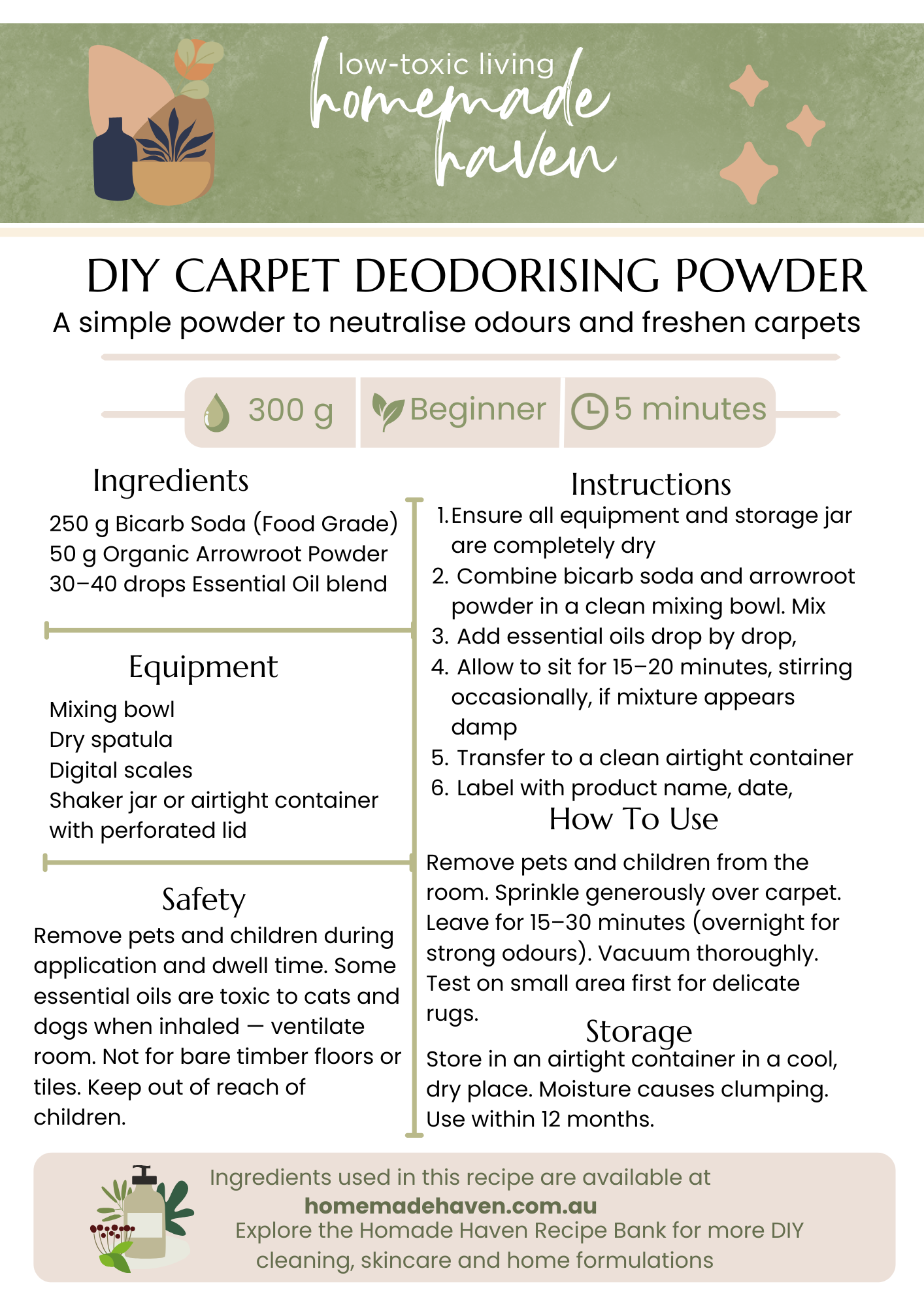 DIY Carpet Deodoriser Powder Recipe Card