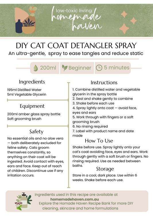 DIY Cat Coat Detangler Spray Recipe Card