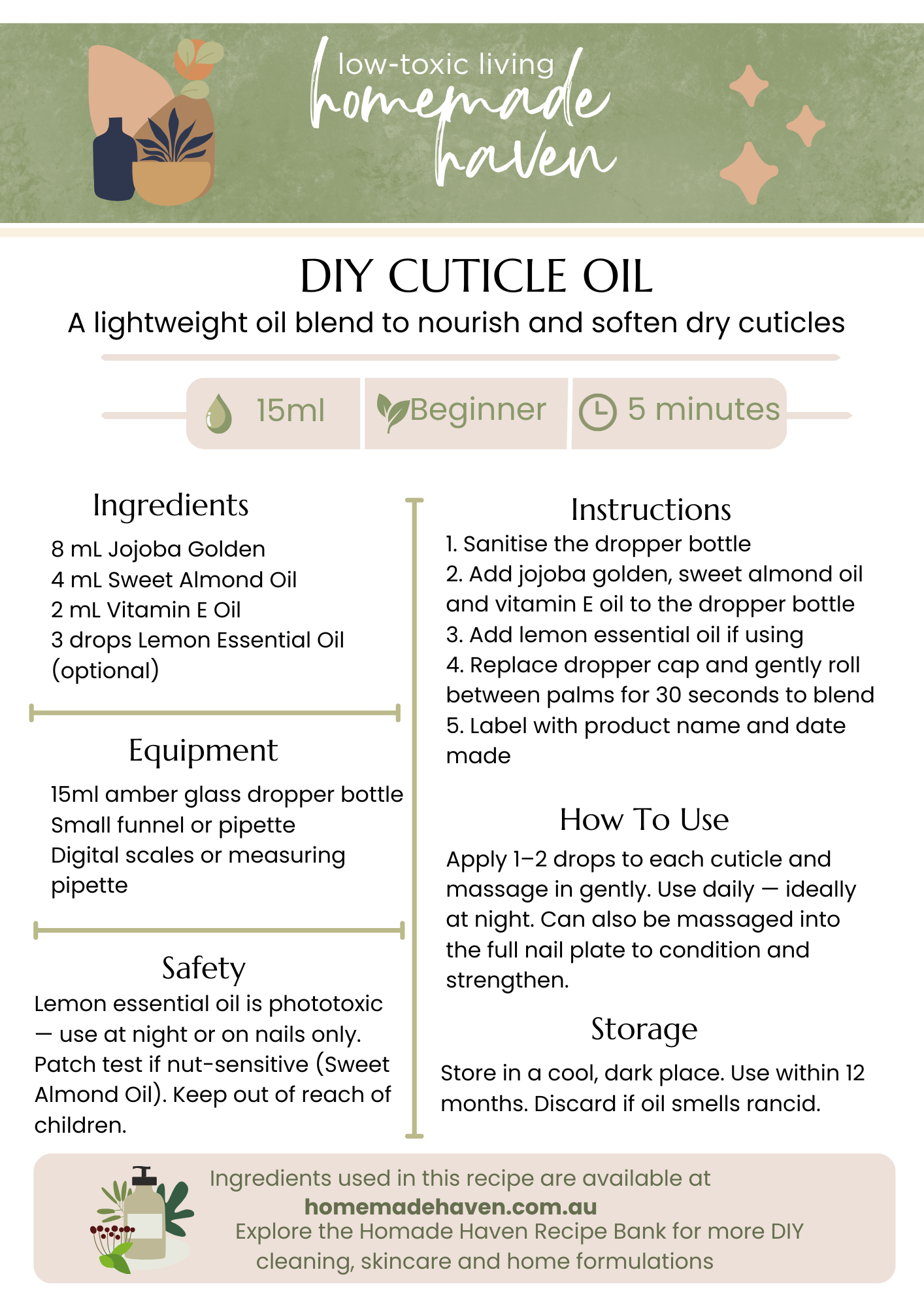 DIY Cuticle Oil Recipe Card