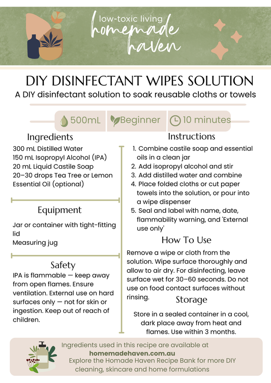 DIY Disinfectant Wipes Solution Recipe Card