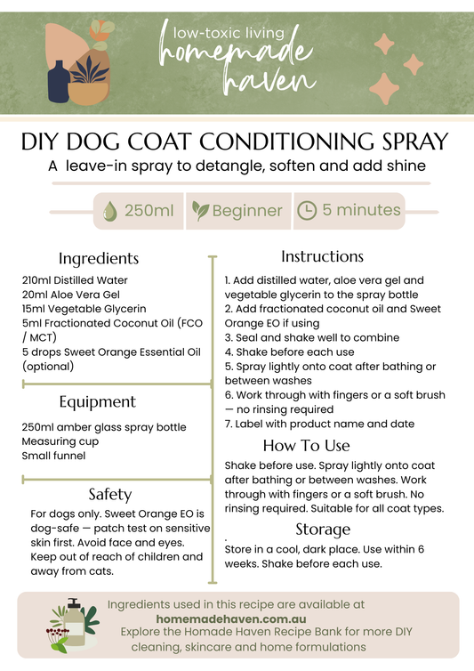 DIY Dog Coat Conditioning Spray Recipe Card