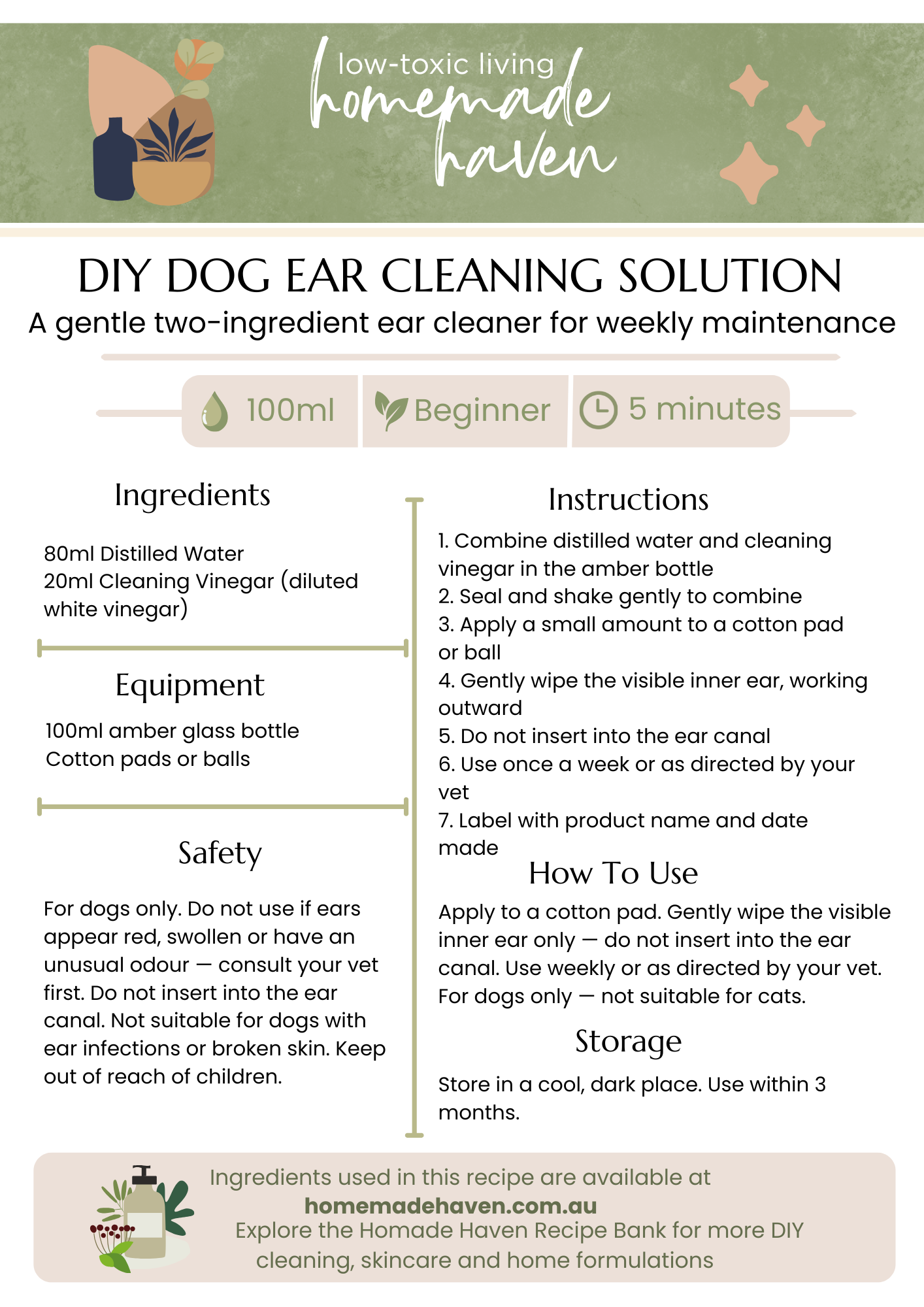 DIY Dog Ear Cleaning Solution Recipe Card