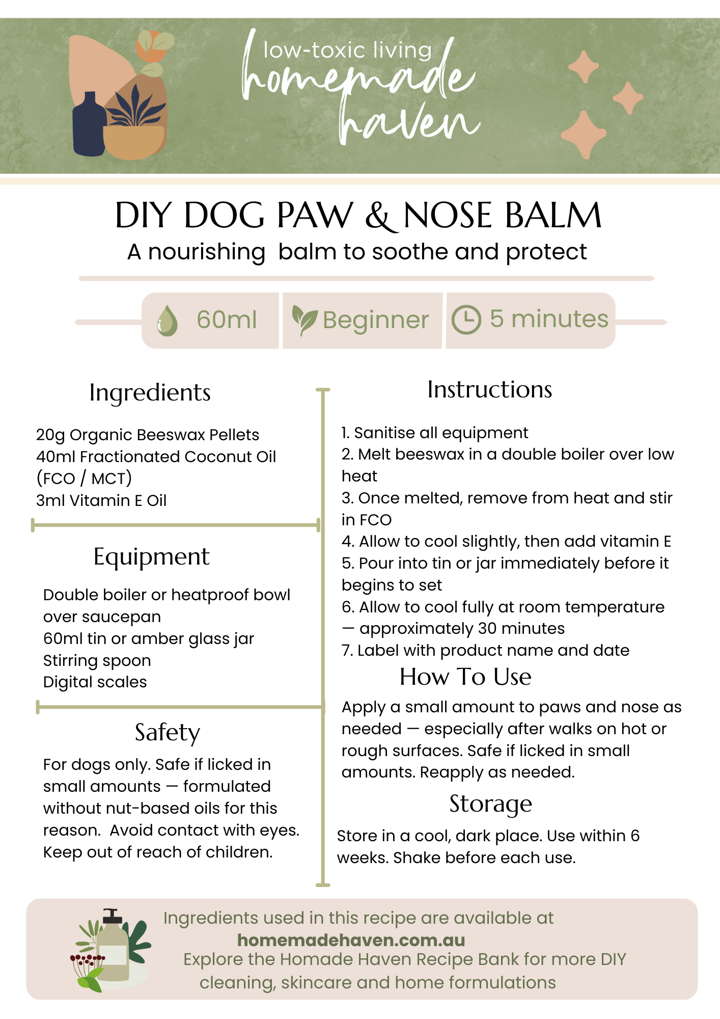 DIY Dog Paw & Nose Balm Recipe Card