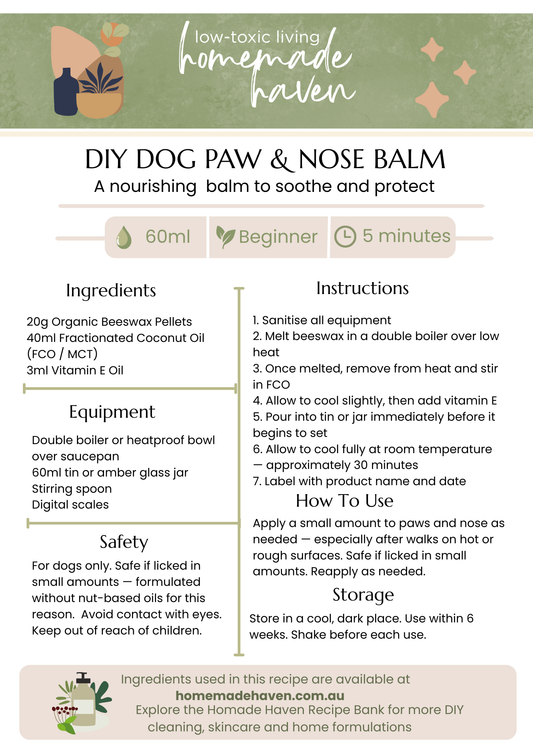 DIY Dog Paw & Nose Balm Recipe Card