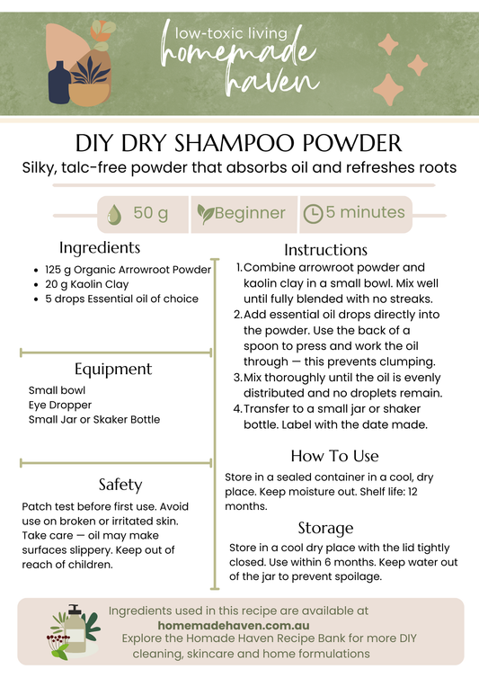 DIY Dry Shampoo Powder Recipe Card