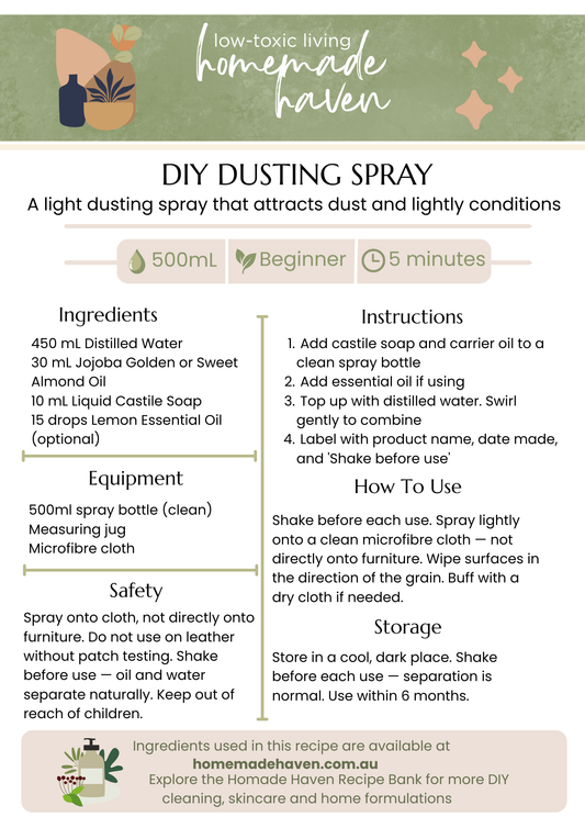 DIY Dusting Spray Recipe Card