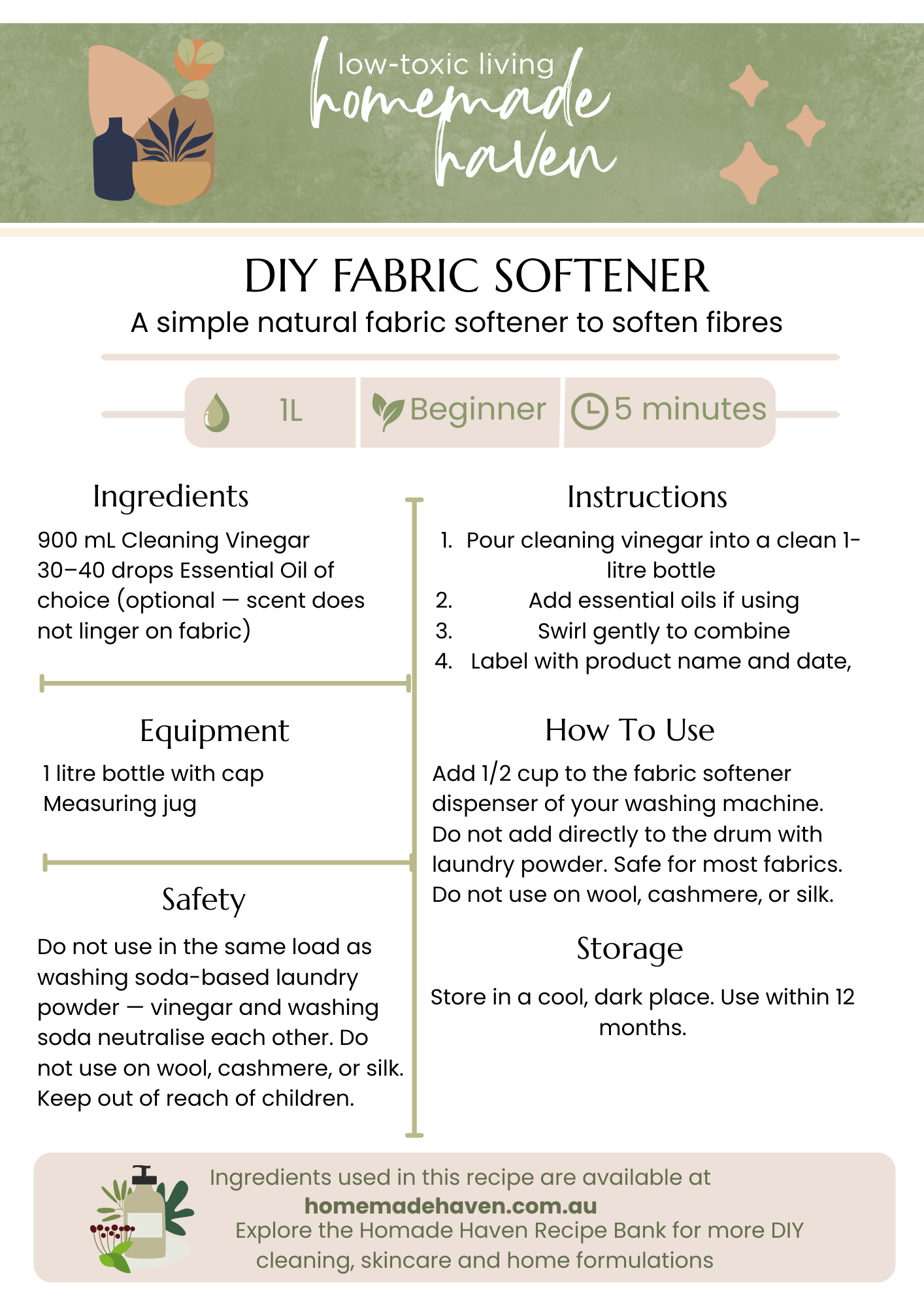 DIY Fabric Softener Recipe Card