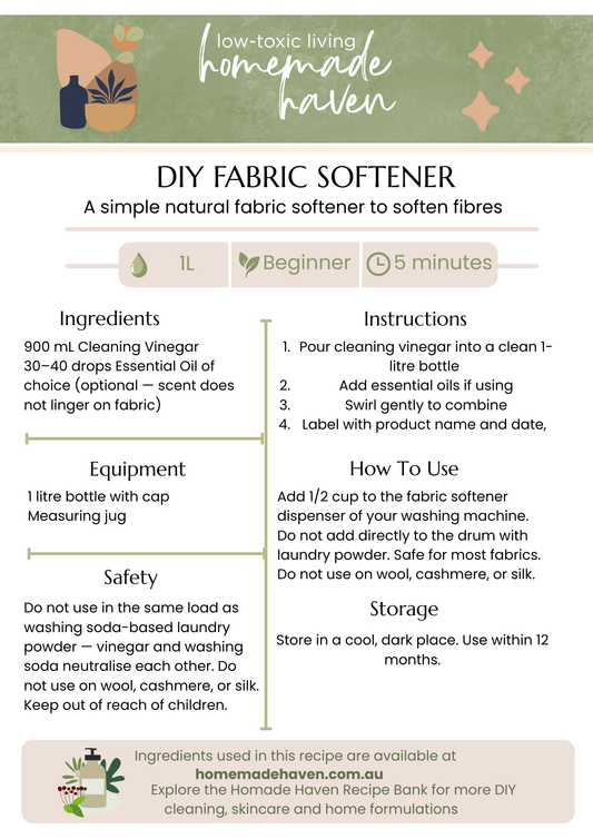 DIY Fabric Softener Recipe Card