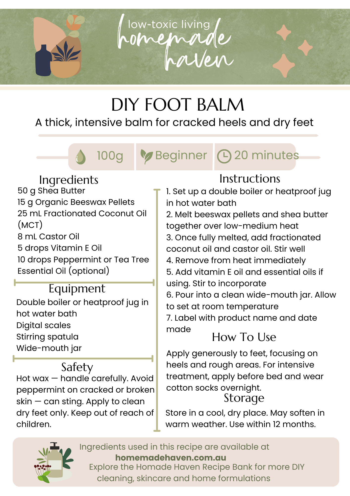DIY Foot Balm Recipe Card