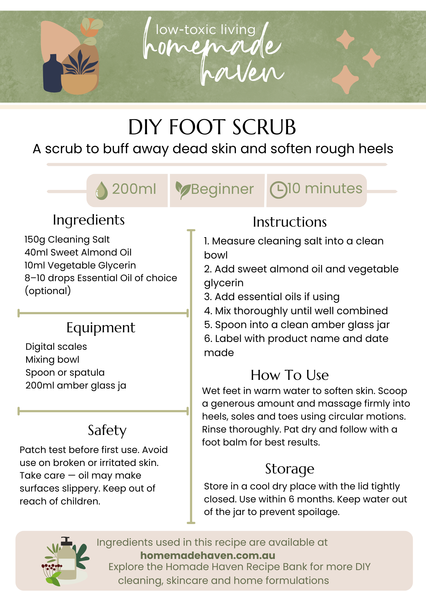 DIY Foot Scrub Recipe Card