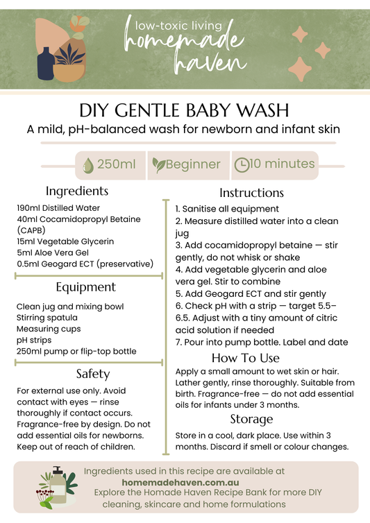 DIY Gentle Baby Wash Recipe Card