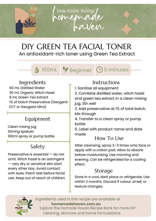 DIY Green Tea Facial Toner Recipe Card