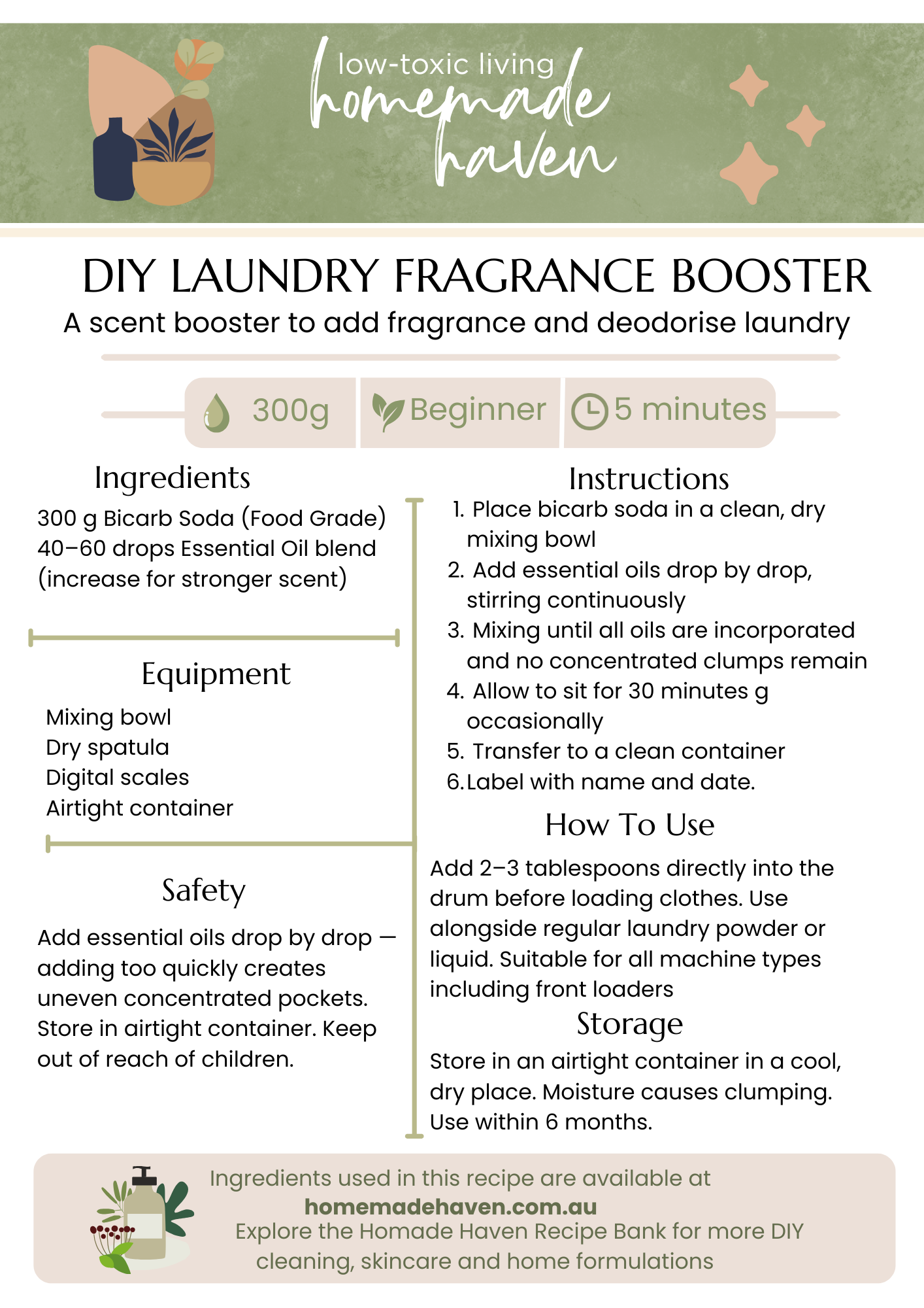 DIY Laundry Fragrance Booster Recipe Card