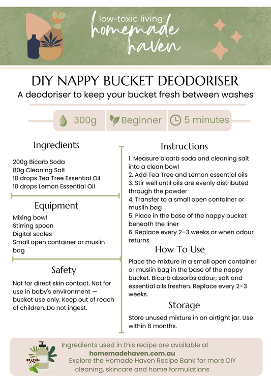 DIY Nappy Bucket Deodoriser Recipe Card