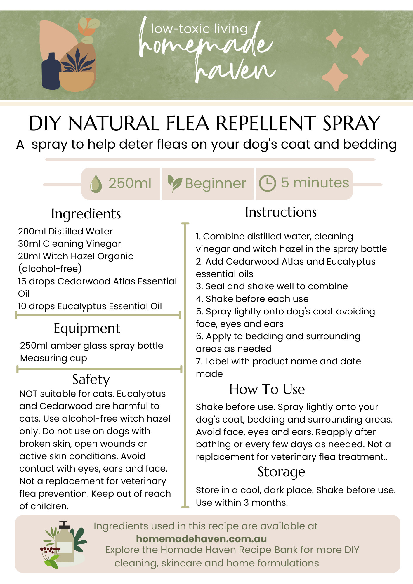 DIY Natural Flea Repellent Spray Recipe Card