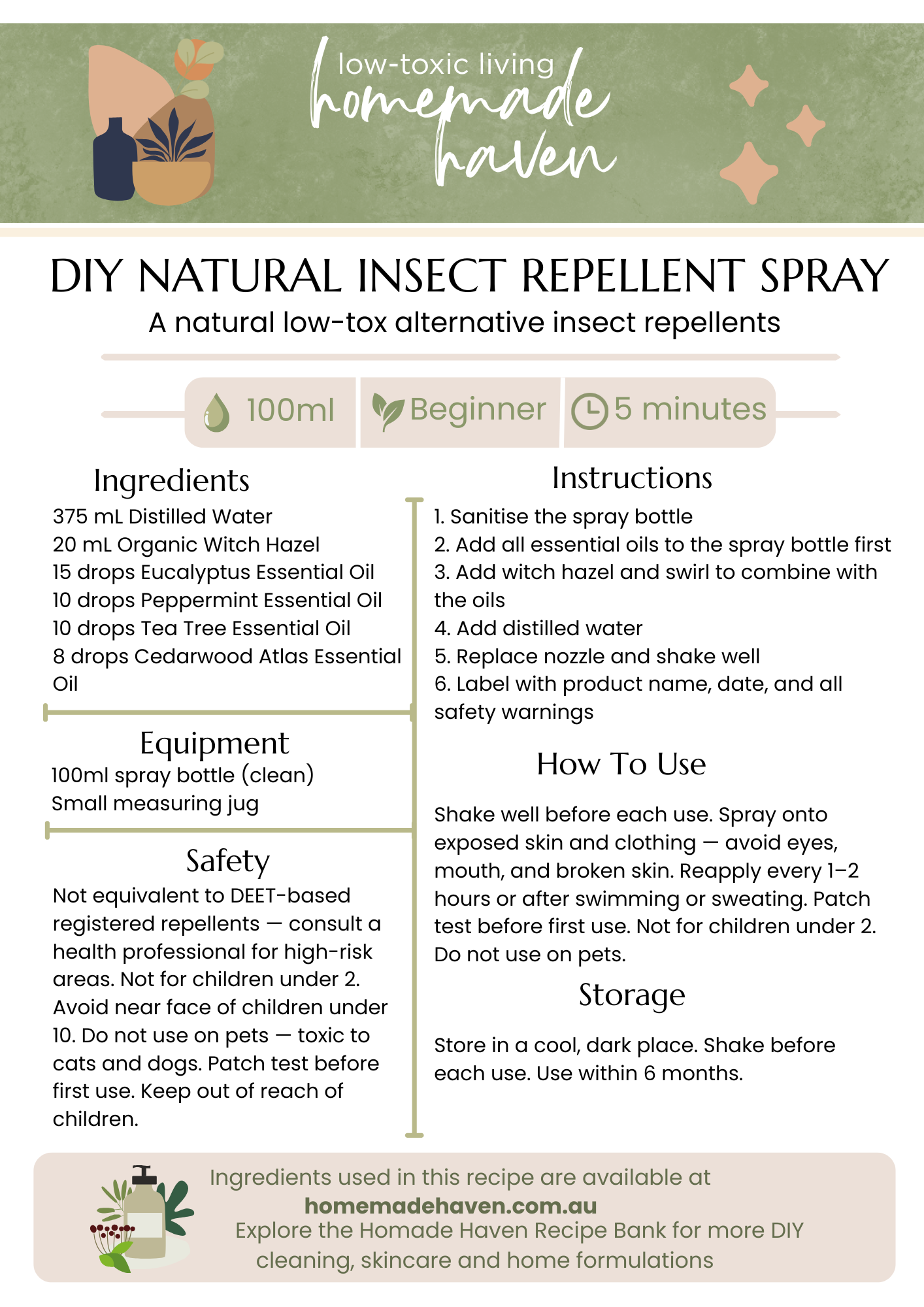 DIY Natural Insect Repellent Recipe Card