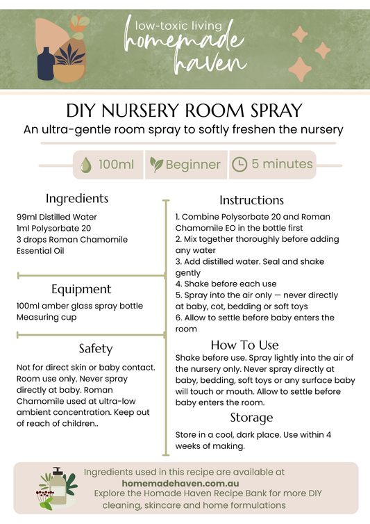 DIY Nursery Room Spray Recipe Card