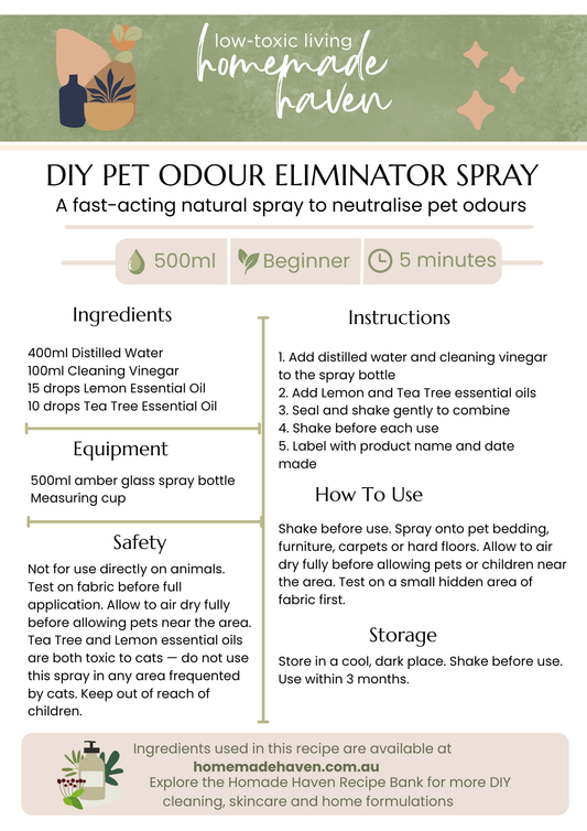 DIY Pet Odour Eliminator Spray Recipe Card