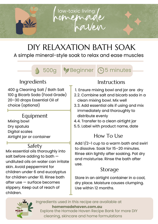 DIY Relaxation Bath soak Recipe Card