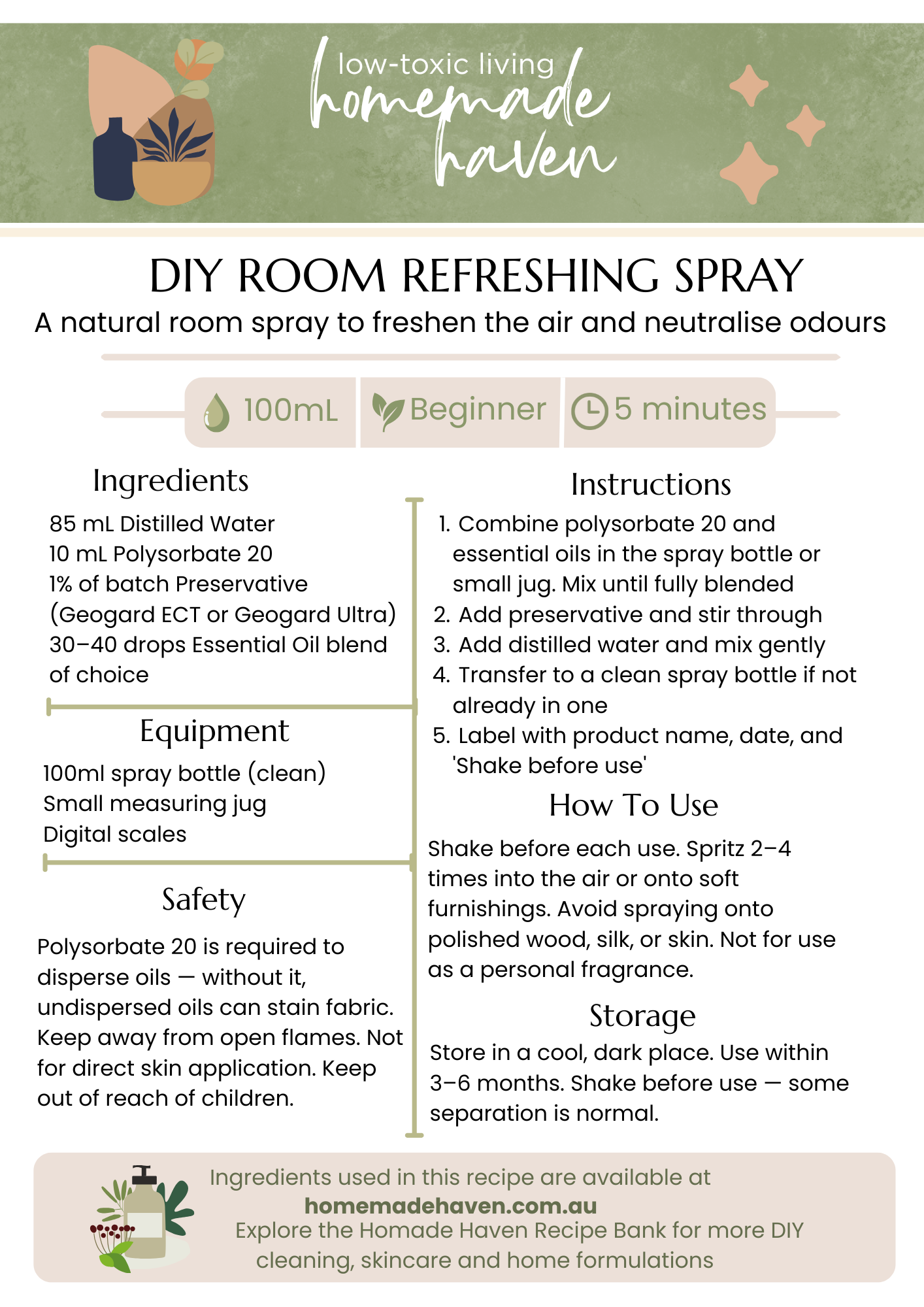 DIY Room Refreshing Spray Recipe Card