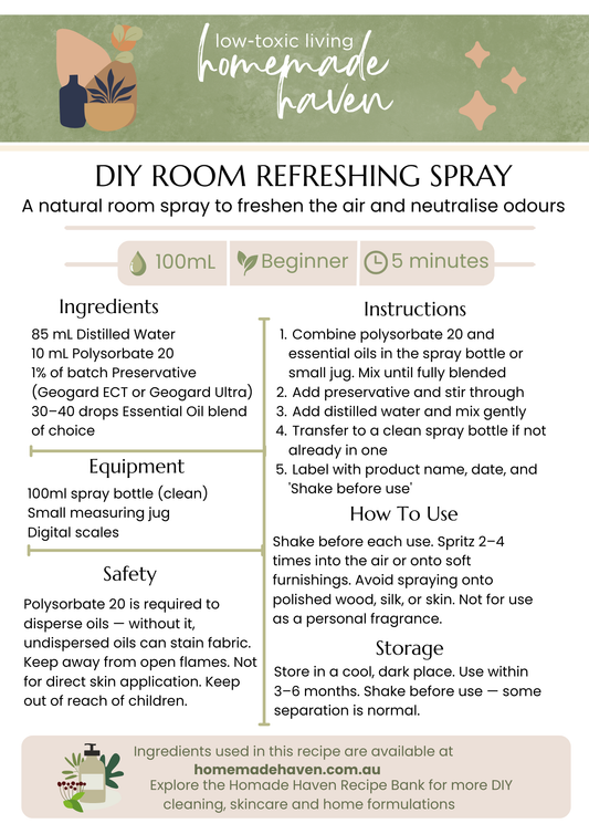 DIY Room Refreshing Spray Recipe Card