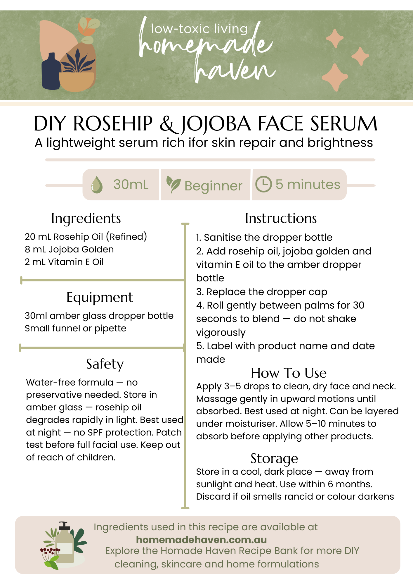 DIY Rosehip and Jojoba Face Serum Recipe Card
