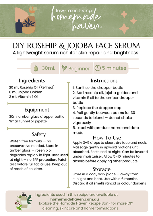 DIY Rosehip and Jojoba Face Serum Recipe Card