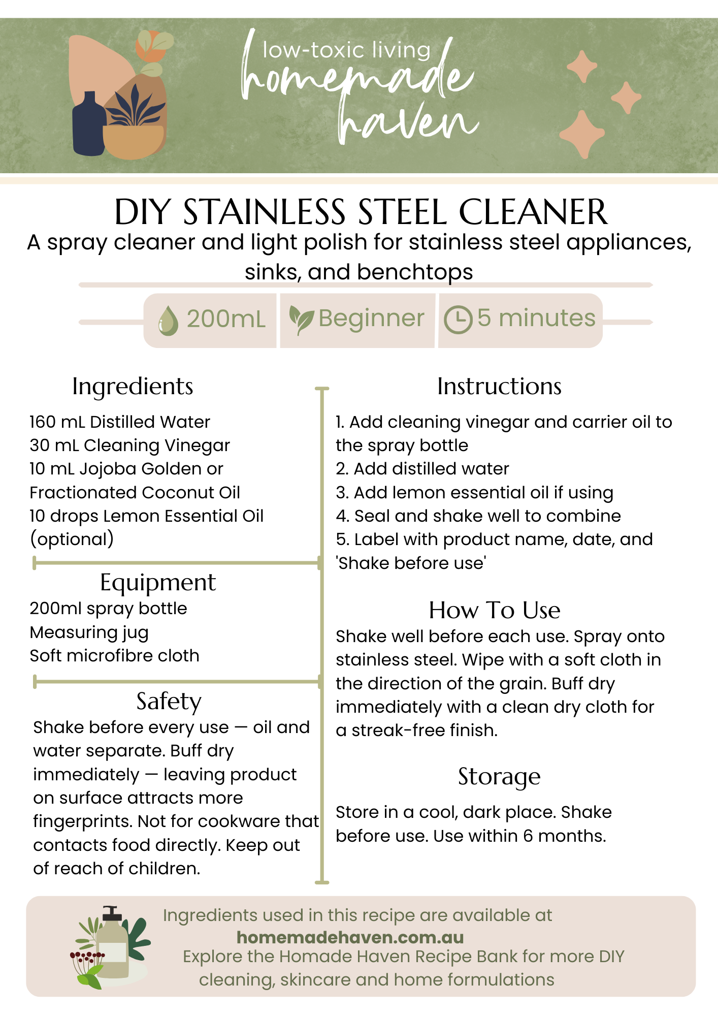 DIY Stainless Steel Cleaner Recipe Card