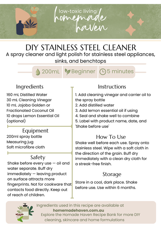 DIY Stainless Steel Cleaner Recipe Card