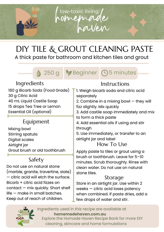 DIY Tile & Grout Cleaning Paste Recipe Card