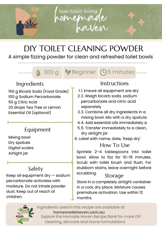 DIY Toilet Cleaner Powder Recipe Card