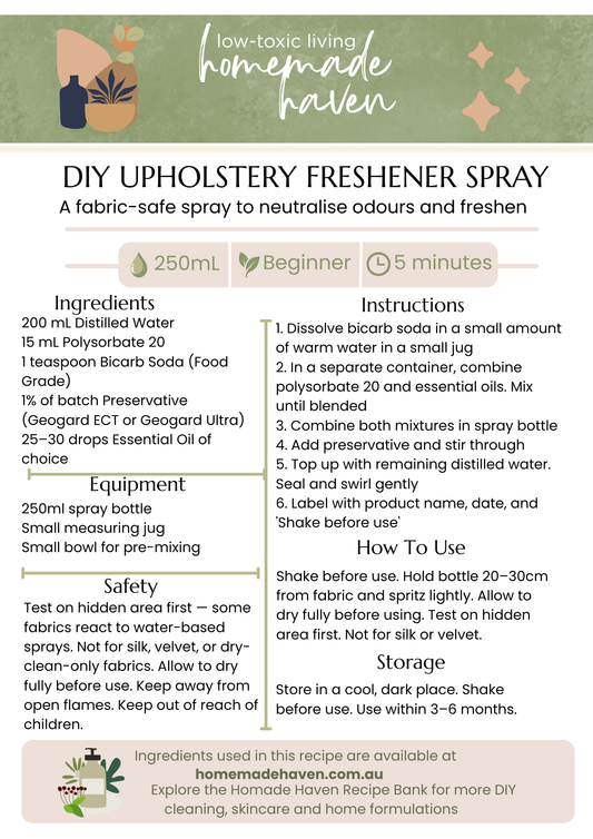 DIY Upholstery Freshener Spray Recipe Card