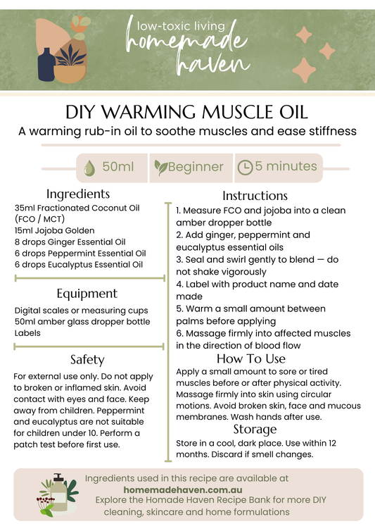 DIY Warming Muscle Oil Recipe Card