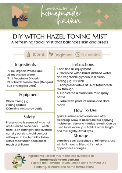 DIY Witch Hazel Toning Mist Recipe Card