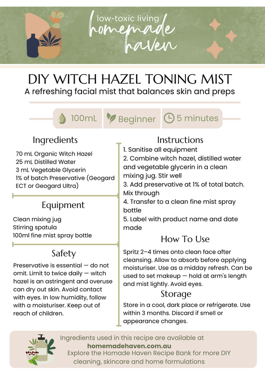 DIY Witch Hazel Toning Mist Recipe Card