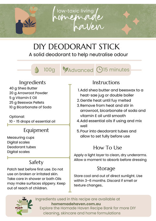 DIY Deodorant Stick Recipe Card