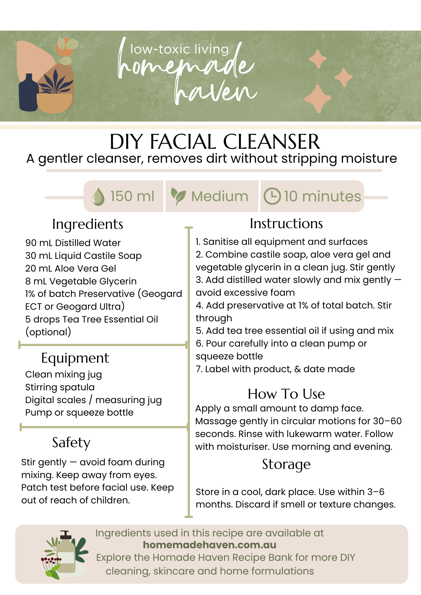 DIY Facial Cleanser Recipe Card