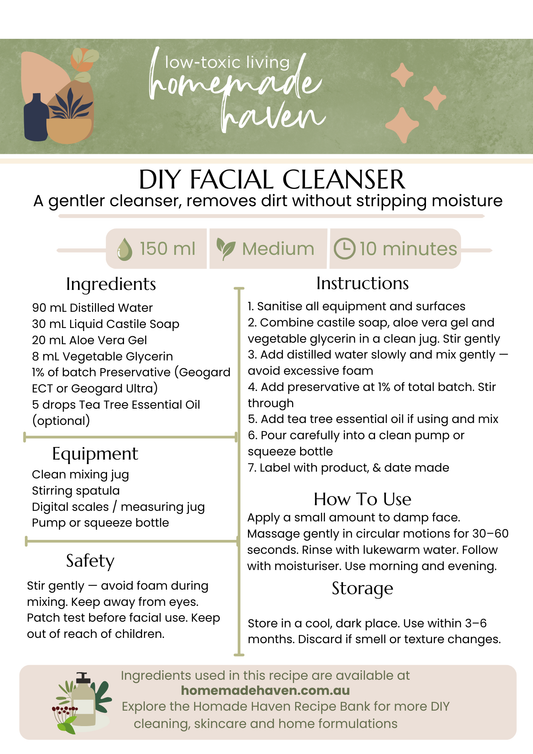 DIY Facial Cleanser Recipe Card
