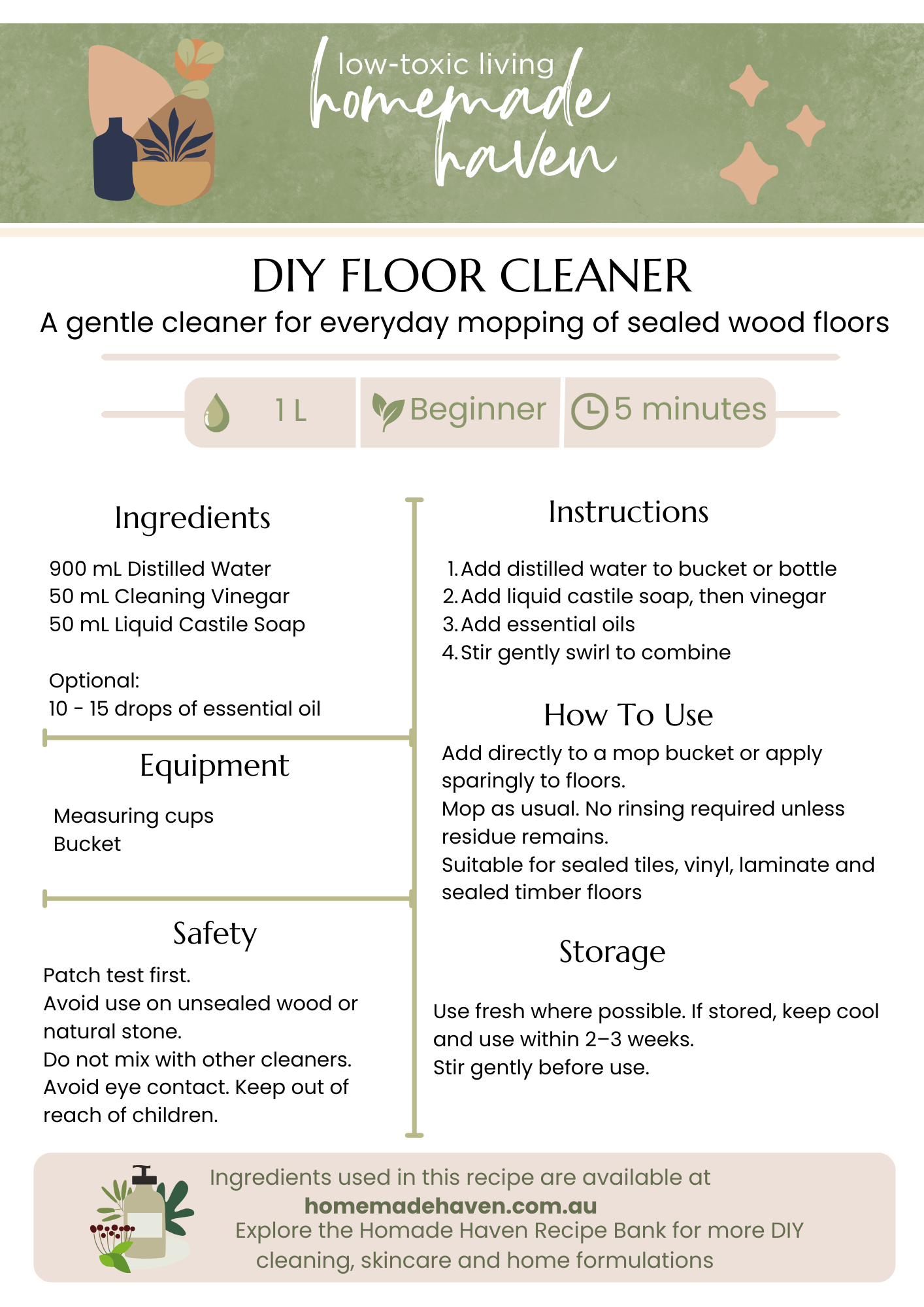 DIY Floor Cleaner Recipe Card