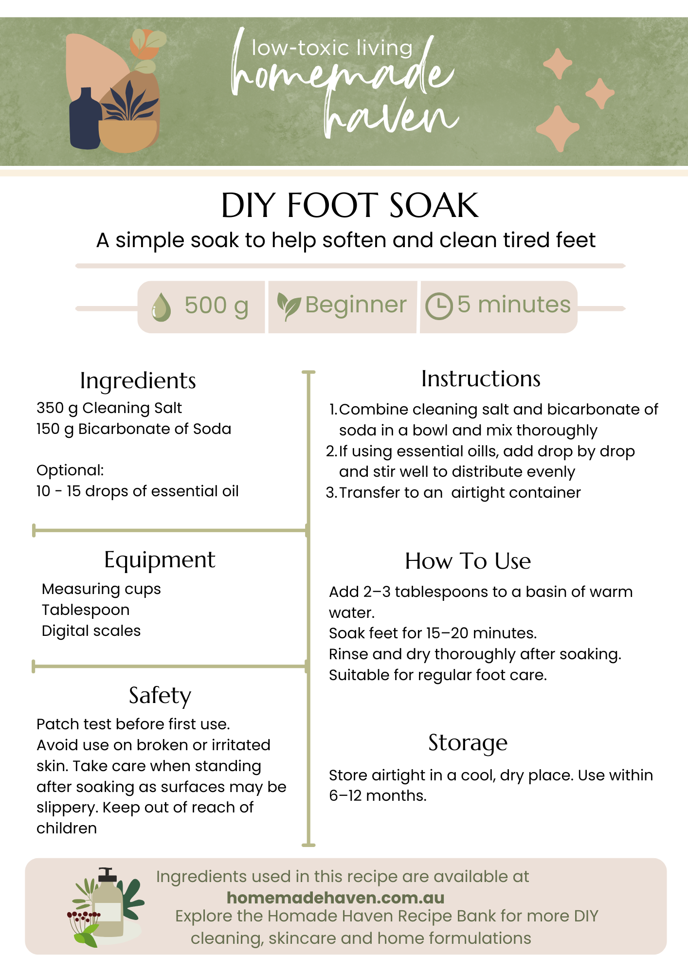 DIY Foot Soak Recipe Card