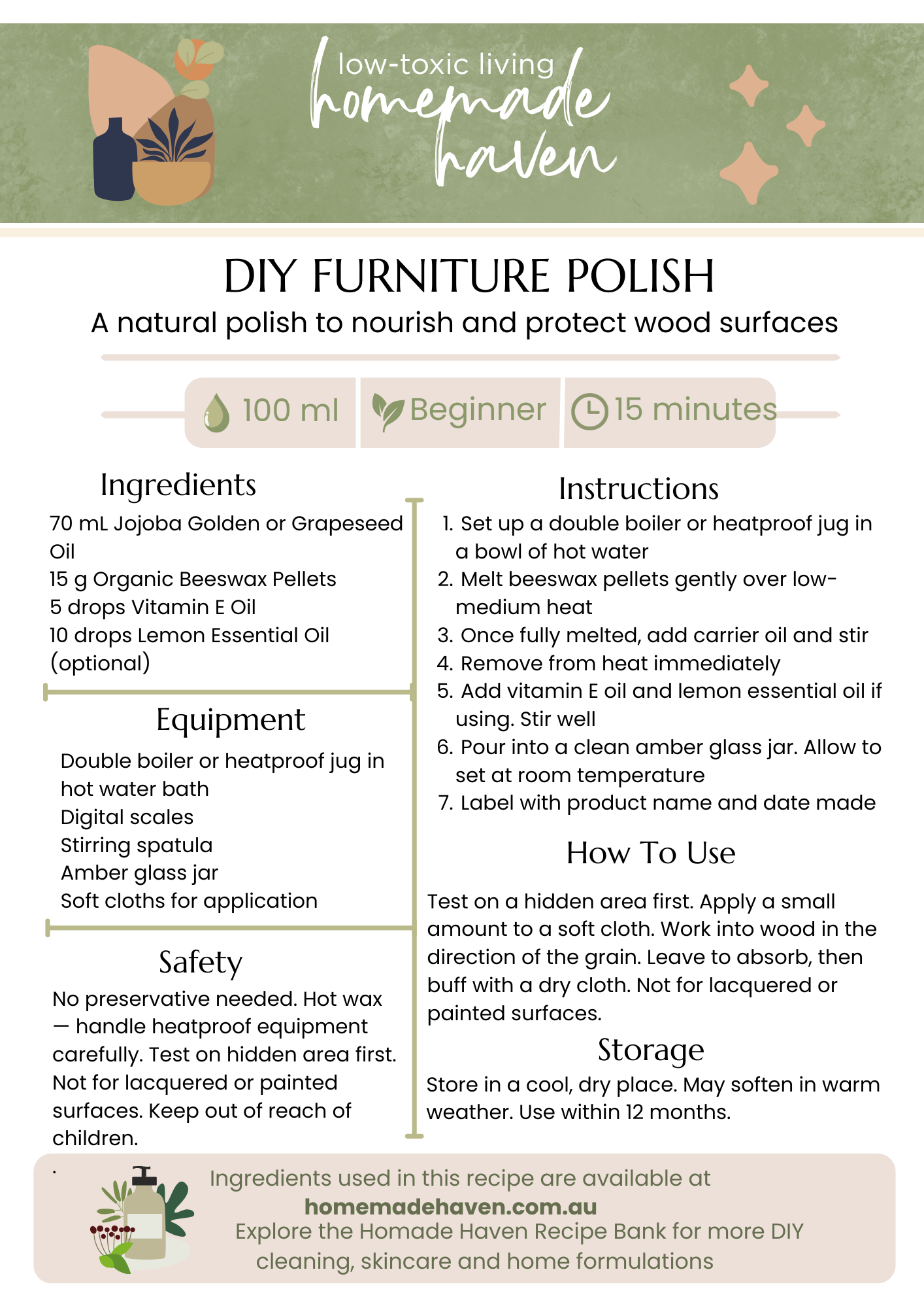 DIY Furniture Polish Recipe Card