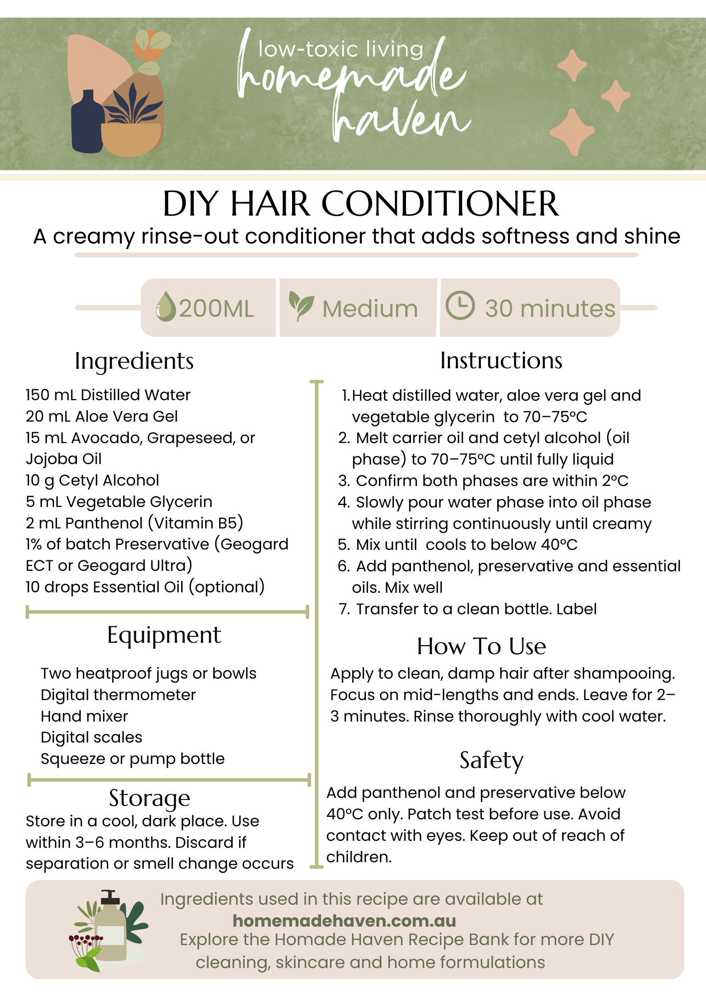 DIY Hair Conditioner Recipe Card