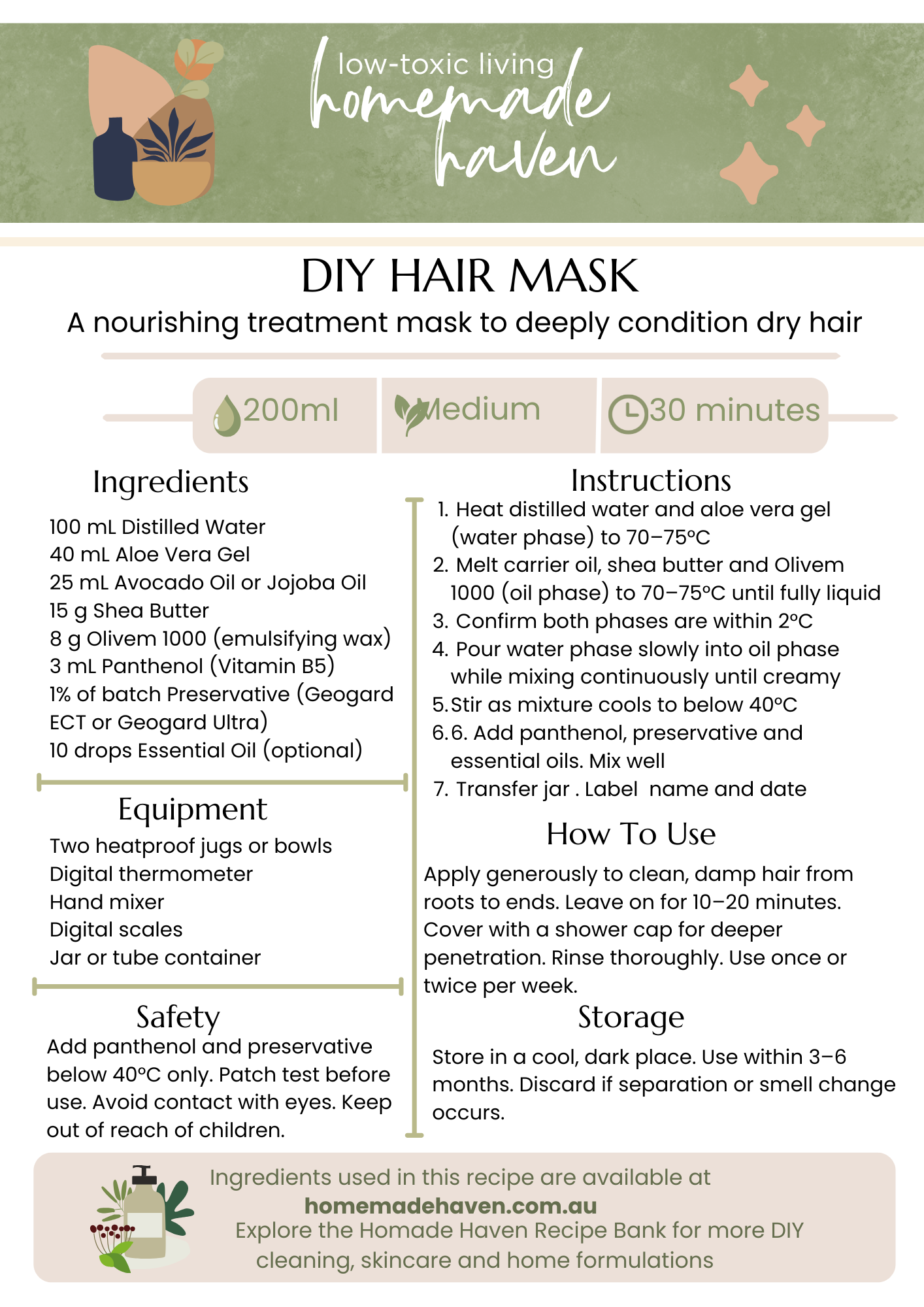 DIY Hair Mask Recipe Card