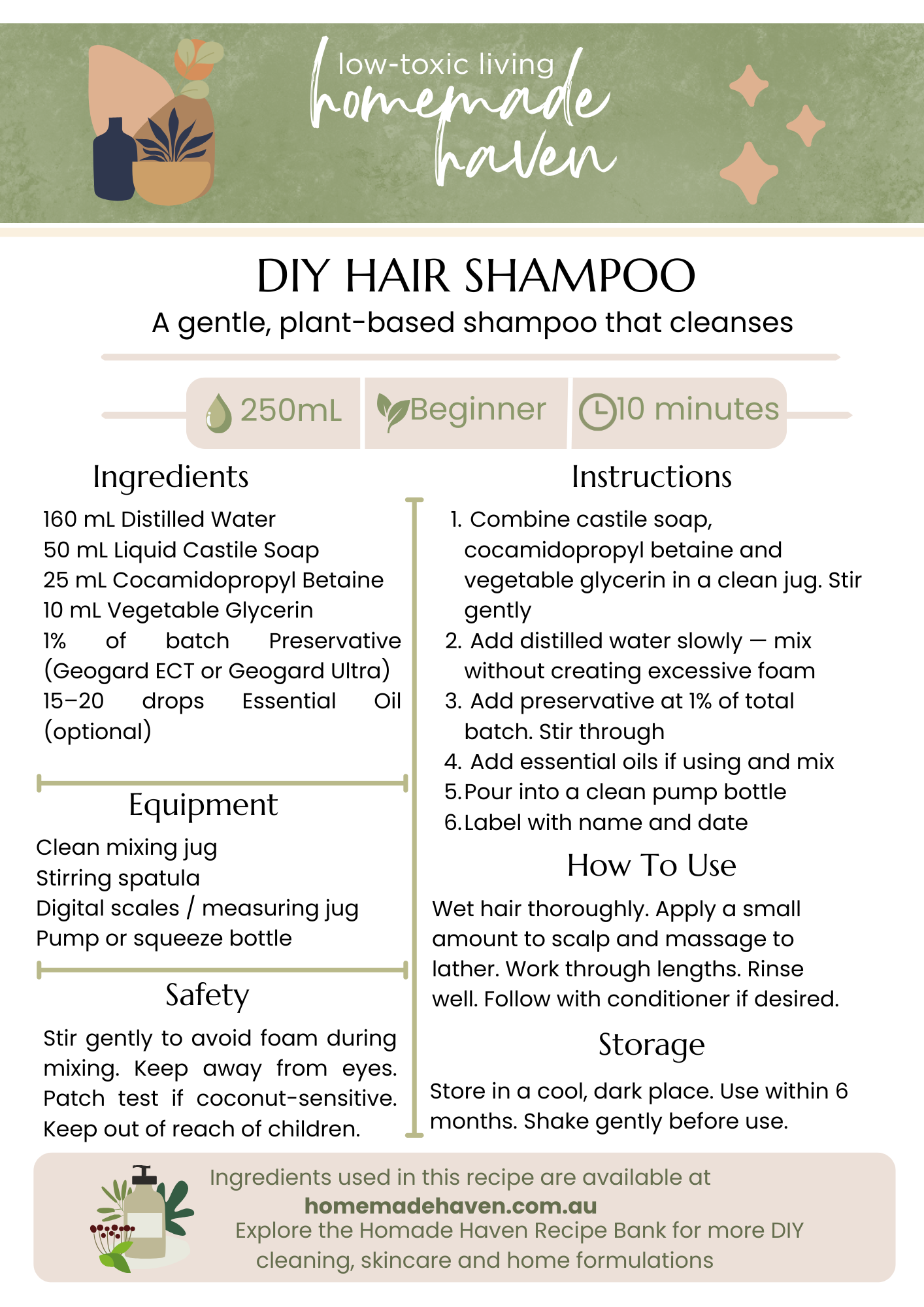 DIY Hair Shampoo Recipe Card